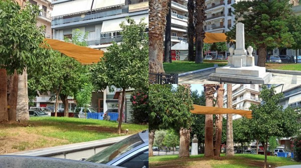 ΧΑΛΚΙΔΑ: Σκηνικό από τσαντίρι πίσω από το Ηρώον στην πλατεία Αγίου Νικολάου