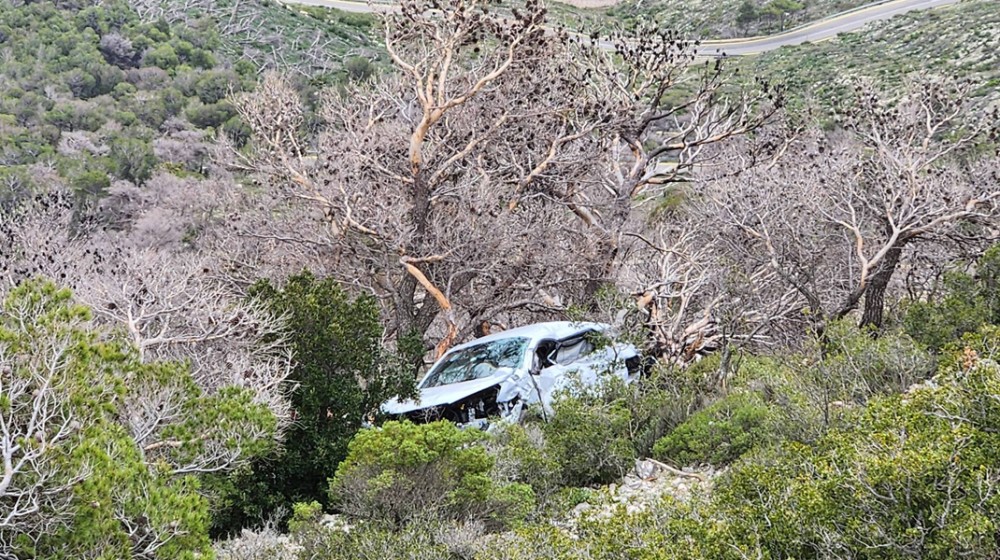 Αυτοκίνητο έπεσε σε γκρεμό - Ενα ξερό δέντρο έσωσε τη ζωή του οδηγού