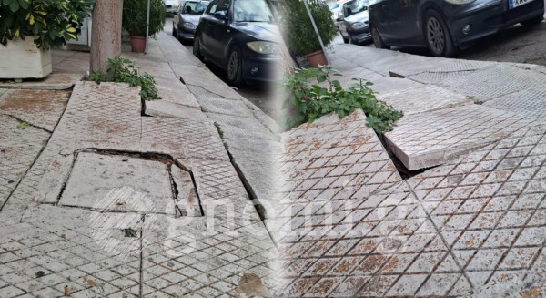 ΧΑΛΚΙΔΑ: Πεζοδρόμιο της κακιάς ώρας - Οι πολίτες κινδυνεύουν να πέσουν και να χτυπήσουν (VIDEO)