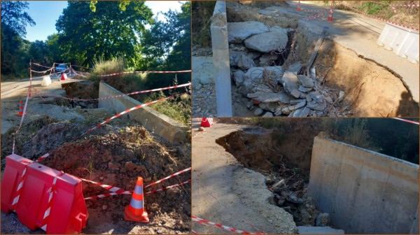 ΑΥΛΩΝΑΡΙ ΕΥΒΟΙΑΣ: Επικίνδυνη καθίζηση στον δρόμο προς τον Οικισμό Ελαίας
