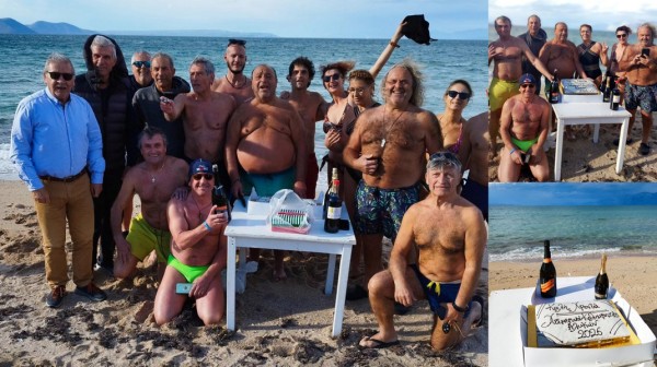 ΑΛΥΚΕΣ ΔΡΟΣΙΑΣ: Βασιλόπιτα στην παγωμένη θάλασσα από τους χειμερινούς κολυμβητές