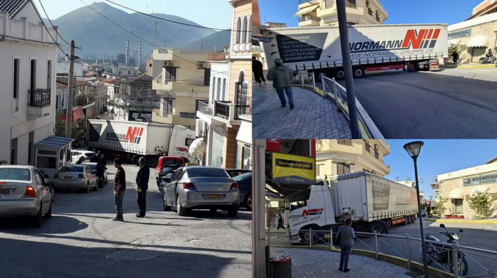 ΑΛΙΒΕΡΙ: Νταλίκα εγκλωβίστηκε στο κέντρο και παρέλυσε την κυκλοφορία