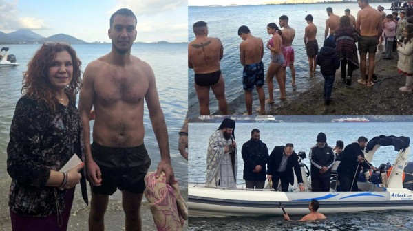 ΜΠΟΥΡΤΖΙ ΛΗΛΑΝΤΙΩΝ: Λαμπρός Αγιασμός των υδάτων με τον Βασίλη Νάνο να πιάνει τον σταυρό