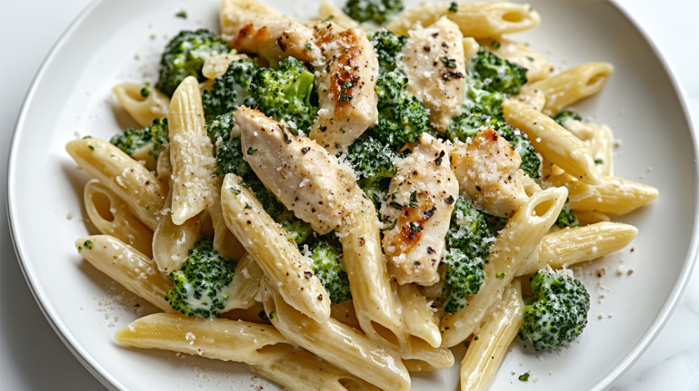 Πένες με κοτόπουλο και μπρόκολο