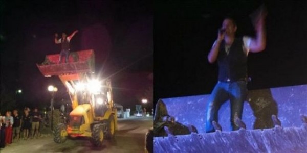 Τραγουδιστής μπήκε στο πανηγύρι πάνω σε μπουλντόζα (VIDEO)