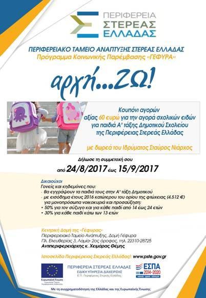 ΣΤΕΡΕΑ ΕΛΛΑΔΑ: Παράταση στο κουπόνι των 60 ευρώ στα πρωτάκια για την αγορά σχολικών ειδών