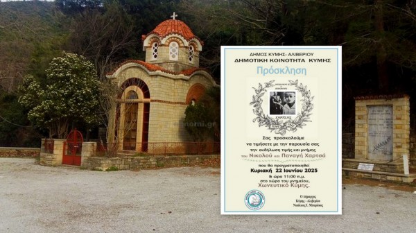 ΧΩΝΕΥΤΙΚΟ ΚΥΜΗΣ: Εκδήλωση τιμής και μνήμης για τους αδελφούς Νικολό και Παναγή Χαρτσά