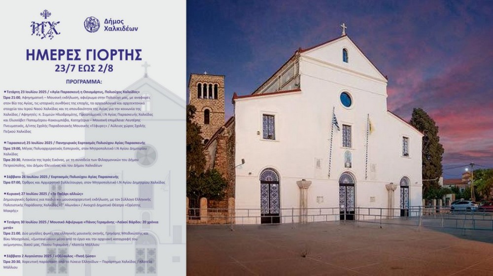 ΧΑΛΚΙΔΑ: Ημέρες γιορτής για την Πολιούχο Αγία Παρασκευή από 23 Ιουλίου μέχρι 2 Αυγούστου