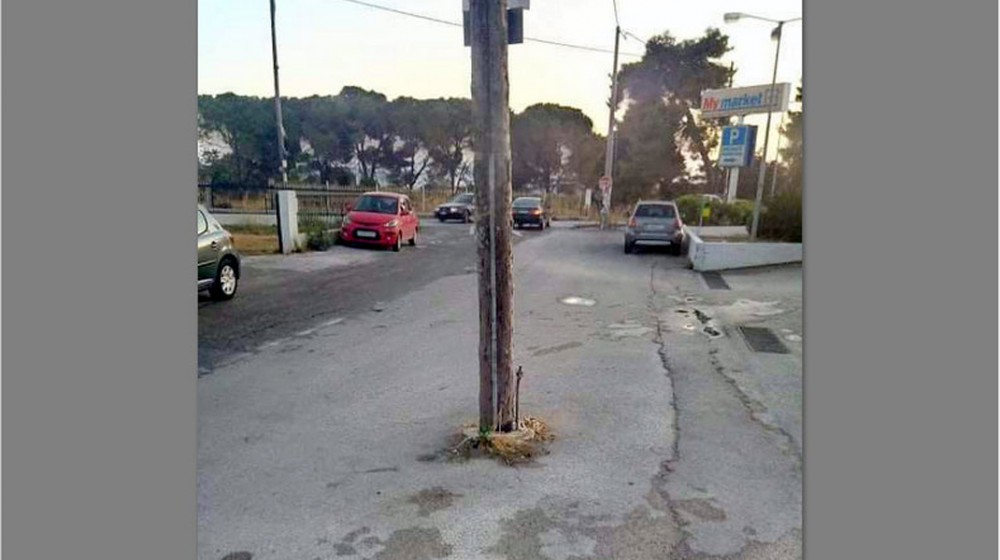 ΑΛΙΒΕΡΙ: Επικίνδυνος στύλος της ΔΕΗ ...φυτεμένος στη μέση του δρόμου