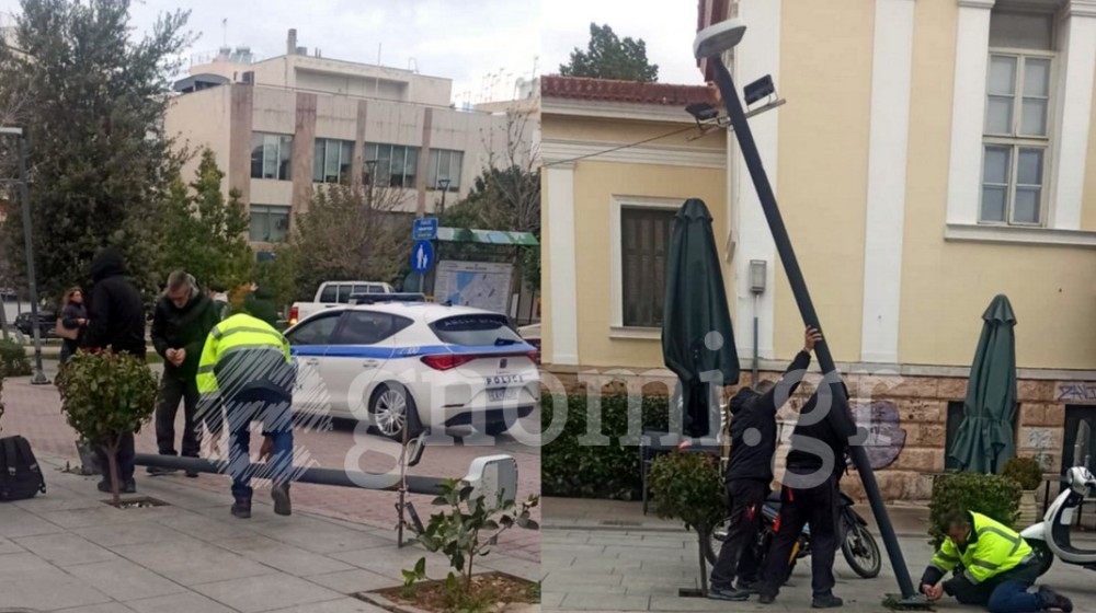 ΧΑΛΚΙΔΑ: Έπεσε κολόνα φωτισμού στην πλατεία Δικαστηρίων