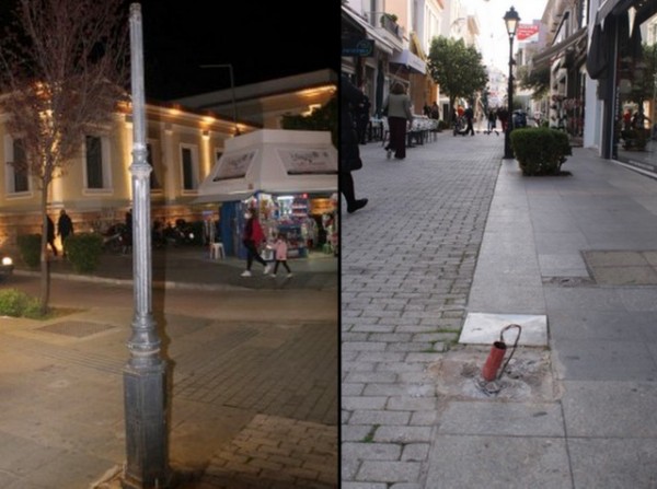 ΧΑΛΚΙΔΑ: Έβγαλαν την κολόνα φωτισμού στην οδό Κριεζώτου και παράτησαν την λακκούβα και το καλώδιο
