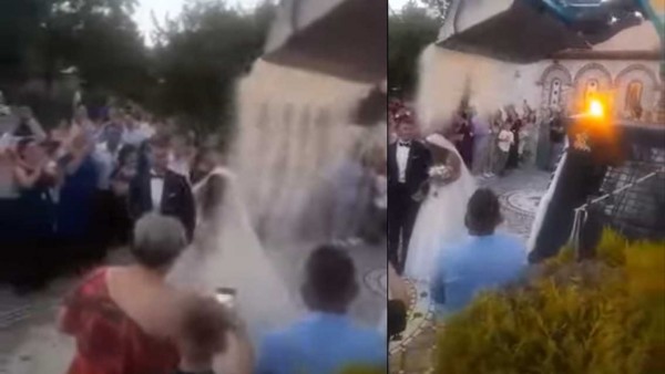 Έριξαν ρύζι με μπουλντόζα σε νεόνυμφους