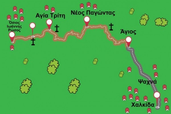 Προσκυνηματική διαδρομή προς τον Άγιο Ιωάννη Ρώσο σε δασικό μονοπάτι