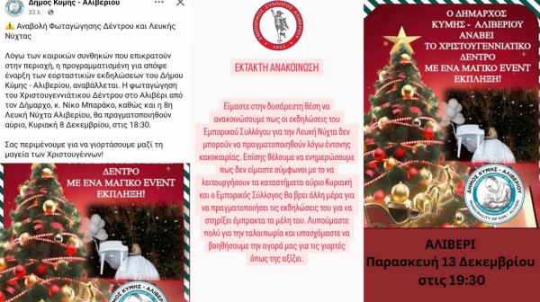 ΑΛΙΒΕΡΙ: Η κακοκαιρία χάλασε την λευκή νύχτα, το άναμμα του Δένδρου και τις σχέσεις Δήμου και εμπόρων