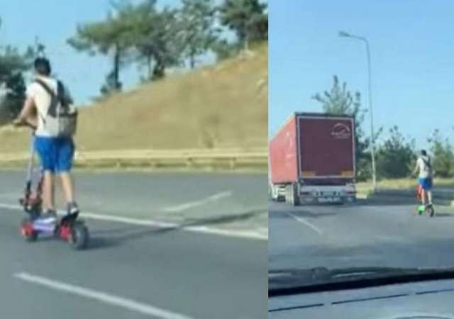 Νεαρός με ηλεκτρικό πατίνι και χωρίς κράνος διασχίζει τον περιφερειακό και κάνει ελιγμούς (VIDEO)