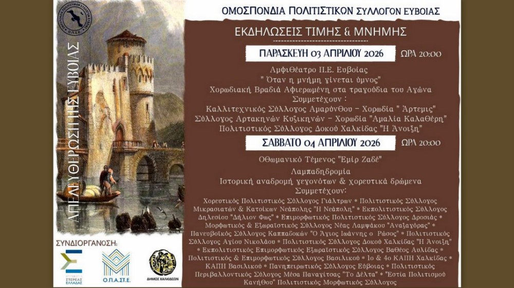 ΧΑΛΚΙΔΑ: Πότε και που θα γίνουν οι εκδηλώσεις για την Απελευθέρωση της Εύβοιας