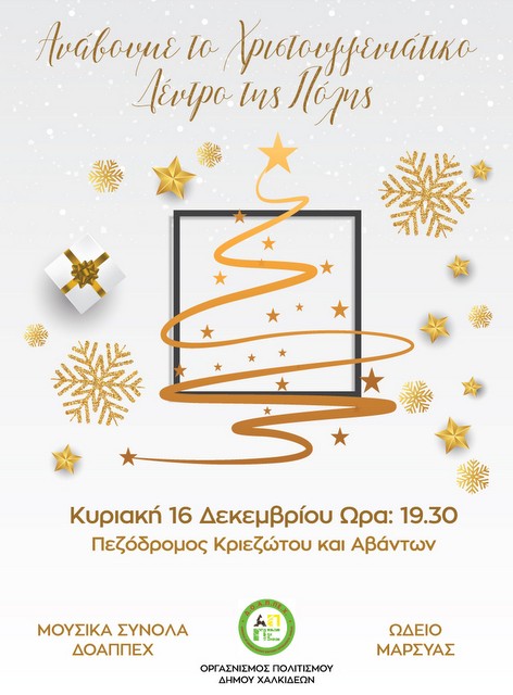 ΧΑΛΚΙΔΑ: Την Κυριακή ανάβουν τα λαμπάκια στο Χριστουγεννιάτικο δένδρο της πόλης