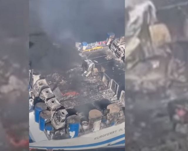 Euroferry Olympia: Πλάνα του φλεγόμενου πλοίου από ελικόπτερο (VIDEO)